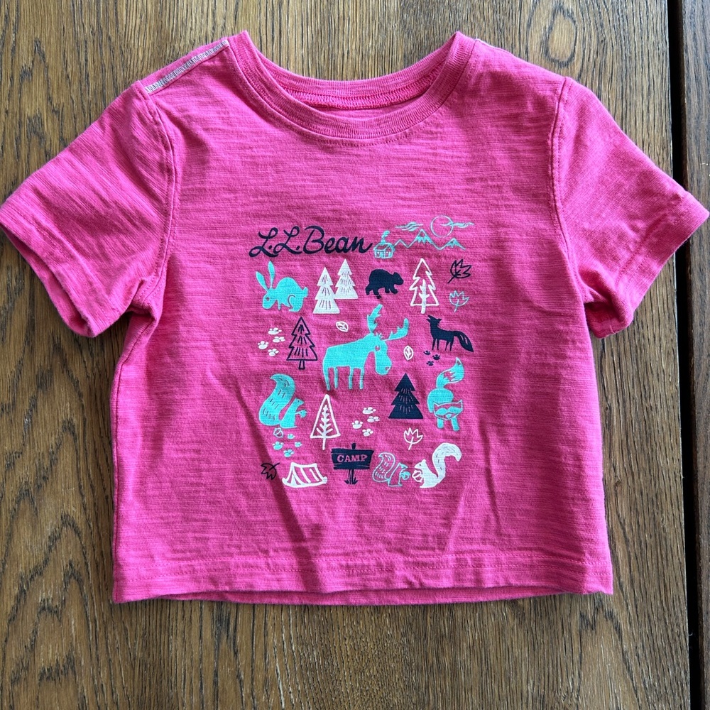 L.L. Bean Toddler Girl's Pink Woodland Animals T-Shirt Size 2T